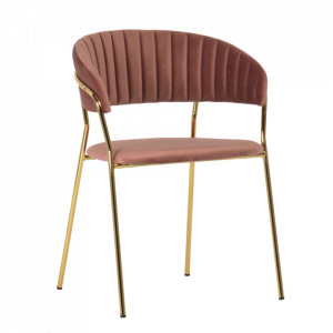 Scaun dining roz/auriu din catifea si metal Lira Signal Meble