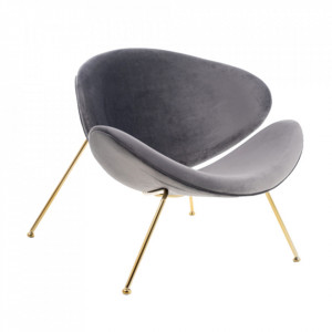 Scaun lounge gri/auriu din catifea si metal Major Signal Meble