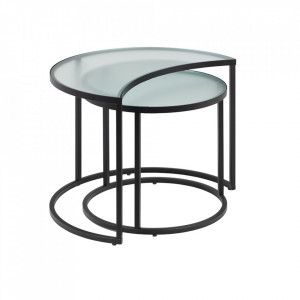 Set 2 masute negre din otel si sticla pentru cafea Bast Kave Home