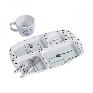 Set de masa 4 piese din melamina si plastic pentru copii Blue Dinner Done by Deer
