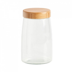 Borcan cu capac transparent/maro din sticla si lemn 1,6 L Lou Zeller