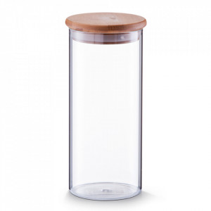 Borcan cu capac transparent/maro din sticla si lemn 1400 ml Lee Zeller