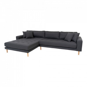 Canapea cu colt gri inchis din poliester 290 cm Lido Left House Nordic