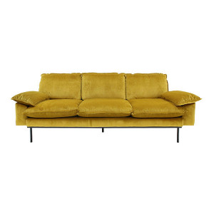 Canapea galbena din metal si catifea pentru 3 persoane Ochre HK Living