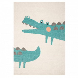 Covor crem/turcoaz pentru copii 170x120 cm Crocodile Jim Zala Living