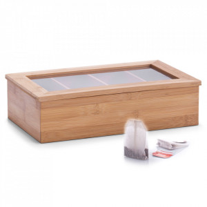 Cutie maro/transparenta din lemn si plastic acrilic pentru ceaiuri Tea Lover Zeller