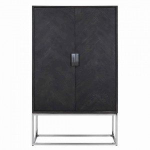 Dulap negru/argintiu din lemn si inox 175 cm Blackbone Cabinet Richmond Interiors