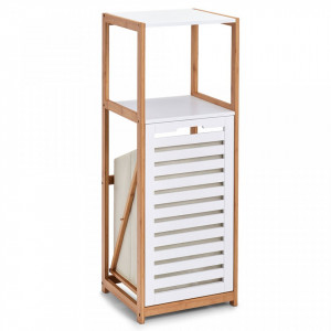 Etajera alba/maro cu cos rufe din lemn si MDF 98 cm Floor Shelf Laundry Bin Zeller