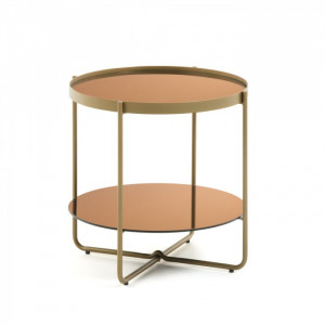 Masa cafea aurie rotunda din metal si sticla 53 cm Aroa Kave Home