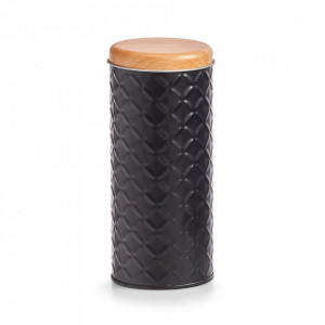 Recipient cu capac negru/maro din metal si lemn 7,5x18 cm Scandi Zeller