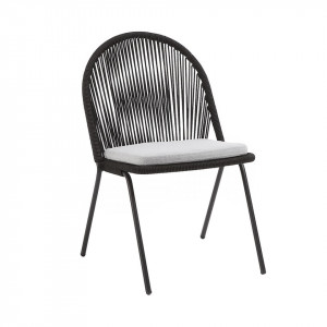 Scaun dining exterior negru din sfoara si metal Shann Kave Home