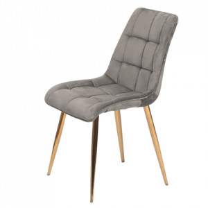 Scaun dining gri/auriu din catifea si metal Chic Signal Meble