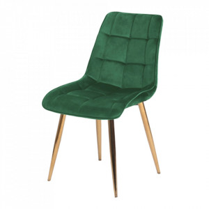 Scaun dining verde/auriu din catifea si metal Chic Signal Meble