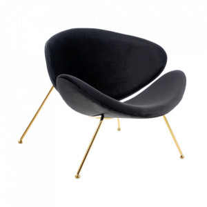 Scaun lounge negru/auriu din catifea si metal Major Signal Meble