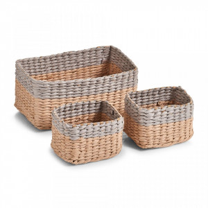 Set 3 cosuri maro/gri din hartie Mesh Storage Baskets Gray Zeller