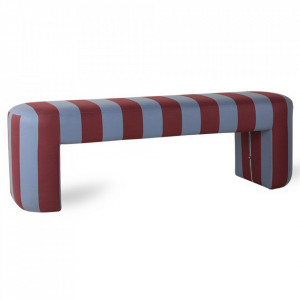 Bancheta albastra/mov din catifea si placaj 140 cm Lobby Bench Striped HK Living