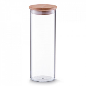Borcan cu capac transparent/maro din sticla si lemn 1600 ml Lee Zeller