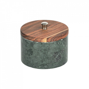 Borcan cu capac verde/maro din marmura si lemn de salcam 250 ml Karla Kave Home