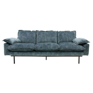 Canapea albastra din catifea pentru 3 persoane Retro Petrol HK Living