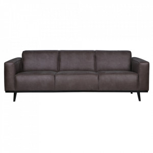 Canapea gri/neagra din piele si lemn pentru 3 persoane Statement Be Pure Home