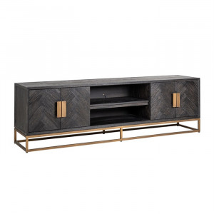 Comoda TV neagra/maro alama din lemn de stejar si inox 200 cm Blackbone Richmond Interiors