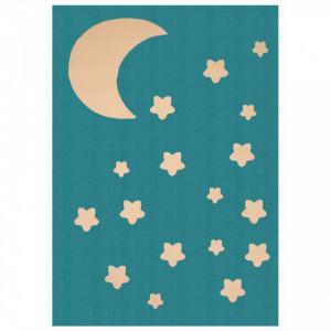 Covor albastru pentru copii din polipropilena 140x200 cm Moon and Stars Zala Living