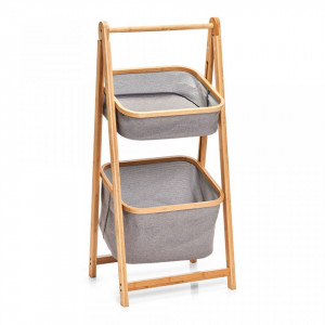 Etajera maro/gri din lemn si poliester 99 cm Basket Shelf Bamboo Zeller