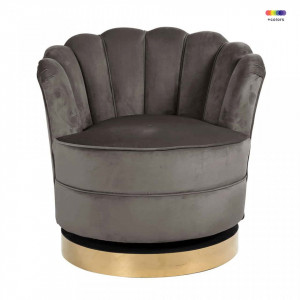 Fotoliu rotativ gri piatra din catifea si metal Mila Stone Richmond Interiors