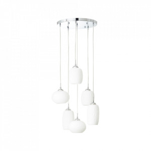Lustra argintie/alba din sticla si metal cu 6 becuri Pattern Brilliant
