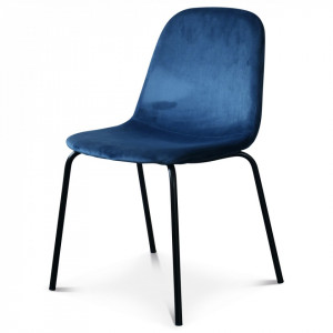 Scaun dining albastru din metal si catifea Felix Black Cobalt Opjet Paris