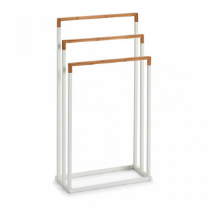 Suport alb/maro din metal si lemn pentru prosoape Towel Stand Bamboo Zeller