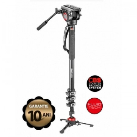 Pachet Manfrotto MVMXPRO500 monopied video cu baza Fluidtech + geanta trepied 80 cm Non Padded