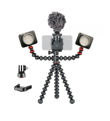Kit vlogging pentru smartphone cu LED 6 si microfon