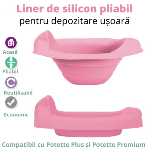Liner reutilizabil silicon roz pentru oliță portabilă Potette Plus și Potette Premium 5