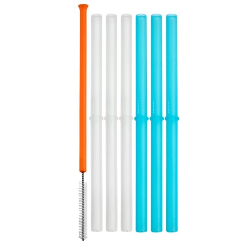 Boon, Set 6 paie de silicon, supapa + perie de curatat, Snug straw, nu contine ftalati