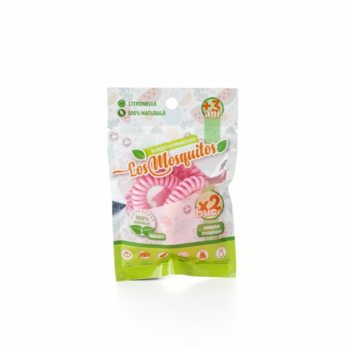 Los Mosquitos - set 2 brățări aromatizate cu citronella culoare: roz, măsură reglabilă de la XS la XL