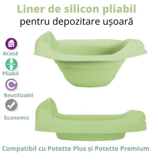Potette Plus, Liner reutilizabil pentru olita portabila, silicon, verde