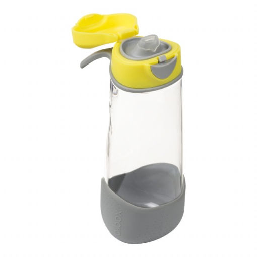 Cană din Tritan cu cioc de silicon, 600 ml, cu capac automat, +3 ani, galben cu gri, B.Box