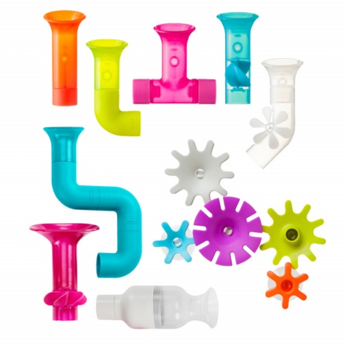 Boon, Jucărie de baie bebeluș, set 8: Pipes, Tubes, Cogs (roti zimtate), fara ftalati