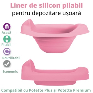 Liner reutilizabil silicon roz pentru oliță portabilă Potette Plus și Potette Premium