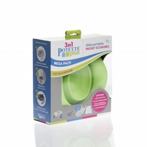 Potette Plus, Pachet Olita portabila, liner, 10 pungi biodegradabile, 700g, 14 luni+, vernil