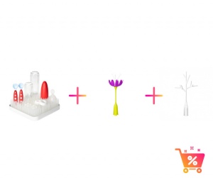 PACHET PROMO: Tava GRASS - suport pentru uscat (alb) + STEM - accesoriu pentru uscare (mov) + TWIG - accesoriu pentru uscare (alb))