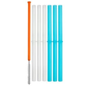 BOON - SNUG straw - set 6 paie de silicon cu supapa + perie de curatat