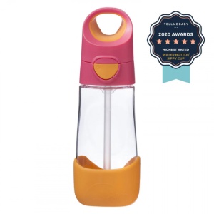 Cană din Tritan cu pai, 450 ml, cu capac automat, +9 luni, roz cu portocaliu, B.Box
