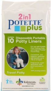 Potette Plus, Pachet Olita portabila, liner, 10 pungi biodegradabile, 700g, 14 luni+, albastra