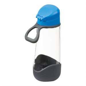 Cană din Tritan cu cioc de silicon, 600 ml, cu capac automat, +3 ani, albastru cu gri, B.Box