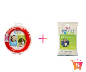 PACHET PROMO - Olita portabila culoarea rosie Potette Plus + Pungi biodegradabile de unica folosinta - 30 buc/set