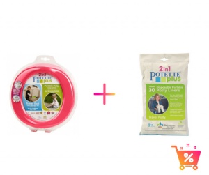 PACHET PROMO - Olita portabila culoarea roz Potette Plus + Pungi biodegradabile de unica folosinta - 30 buc/set
