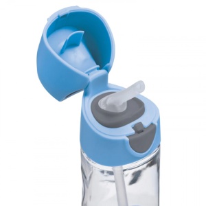 Cana din Tritan cu pai, 450 ml, cu capac automat, +9 luni, albastru cu gri, B.Box