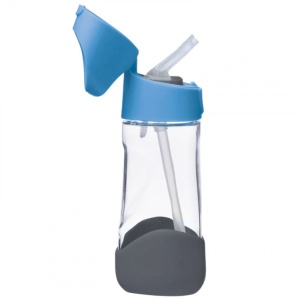 Cana din Tritan cu pai, 450 ml, cu capac automat, +9 luni, albastru cu gri, B.Box